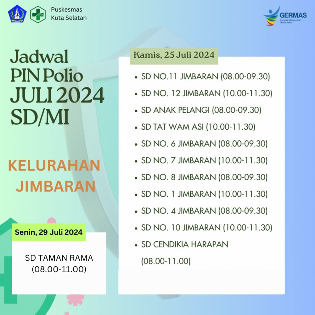 Jadwal Kegiatan Pin Polio Paud Tk Dan Sd Bulan Juli 2024